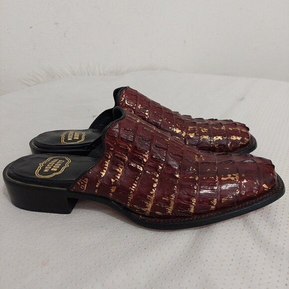 Nocona Boots Cordovan Crocodile Square Toe Leather Mule Shoes Slip On Women's 7B - Picture 1 of 9
